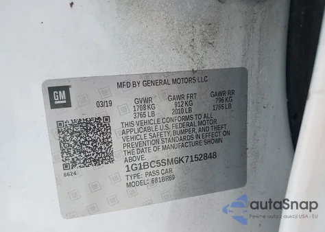 2019 Chevrolet Cruze Ls from USA, damaged, VIN 1G1BC5SM6K7152848